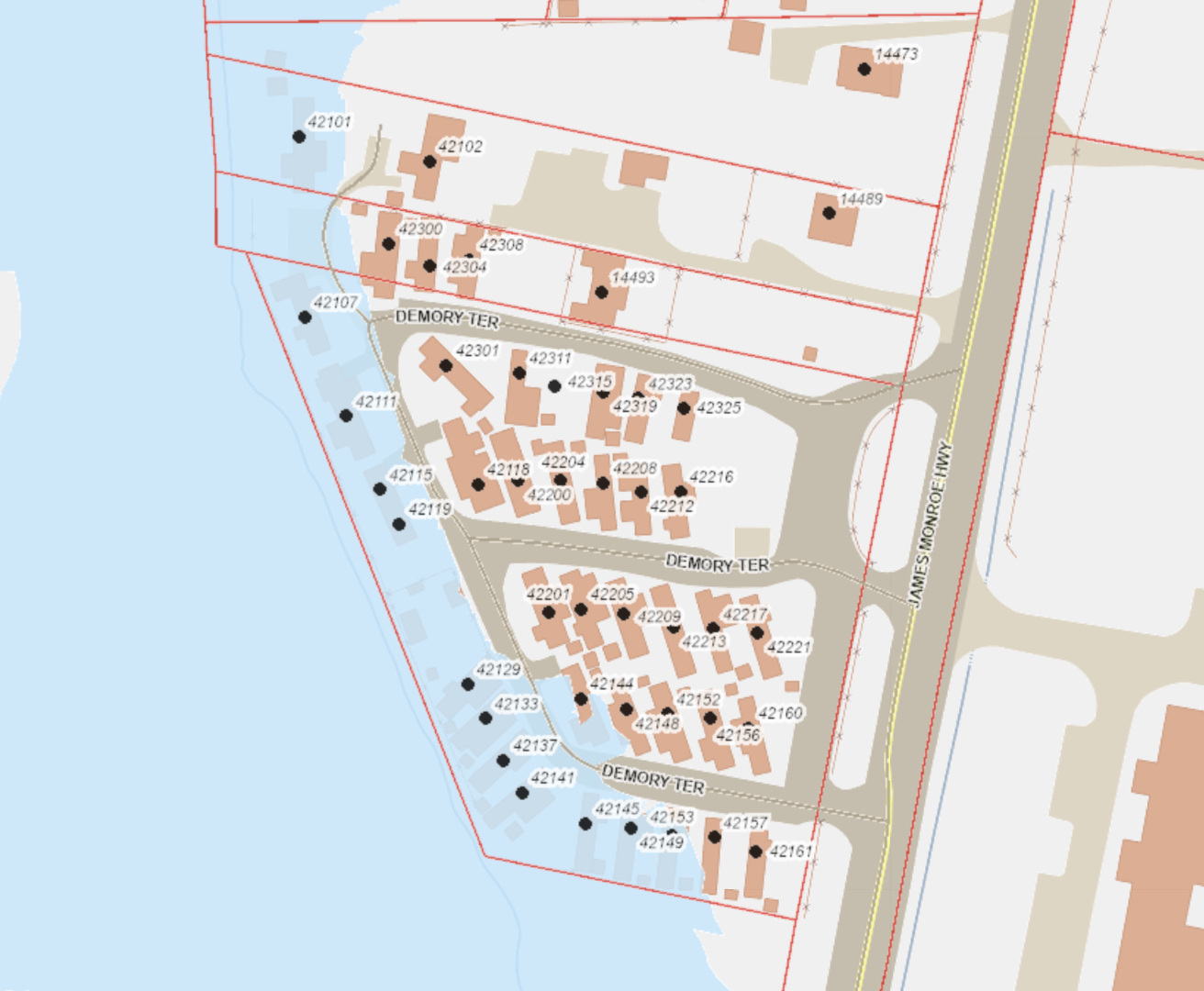 Map showing 13 of the current 41 units within the floodplain.